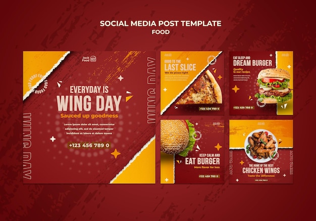 Kostenlose PSD instagram-beiträge von fast-food-restaurants