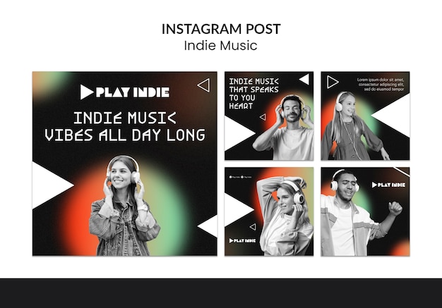 Kostenlose PSD instagram-beiträge zu indie-musik mit farbverlauf