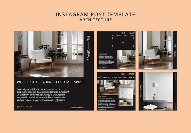 Kostenlose PSD instagram-beiträge zum architekturprojekt