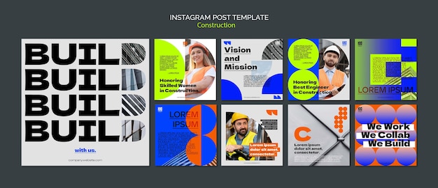 Kostenlose PSD instagram-beiträge zum bauprojekt