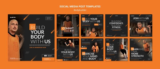 Instagram-Beiträge zum Bodybuilding-Training mit Farbverlauf