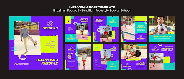 Kostenlose PSD instagram-beiträge zum brasilianischen fußball im flachen design