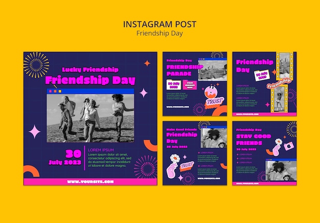 Kostenlose PSD instagram-beiträge zum freundschaftstag im flachen design