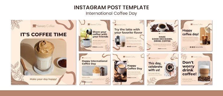 Kostenlose PSD instagram-beiträge zum internationalen kaffeetag