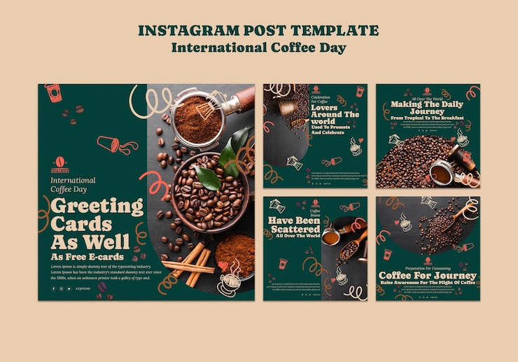 Kostenlose PSD instagram-beiträge zum internationalen kaffeetag