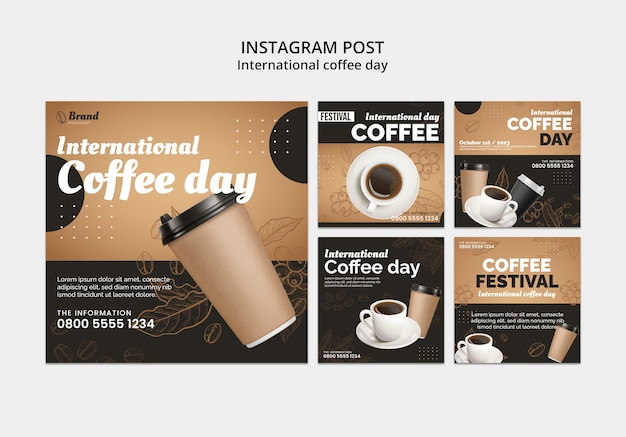 Kostenlose PSD instagram-beiträge zum internationalen kaffeetag