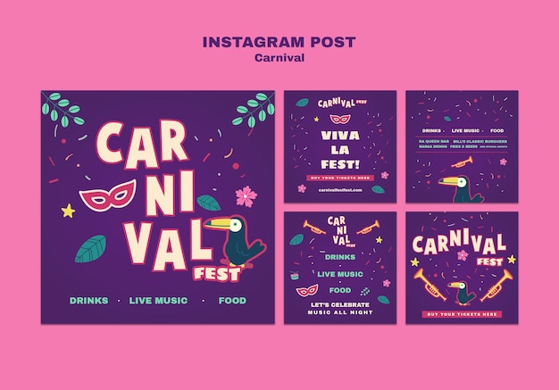 Kostenlose PSD instagram-beiträge zum karnevalsfest