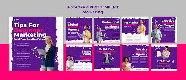 Kostenlose PSD instagram-beiträge zur marketingstrategie im flachen design