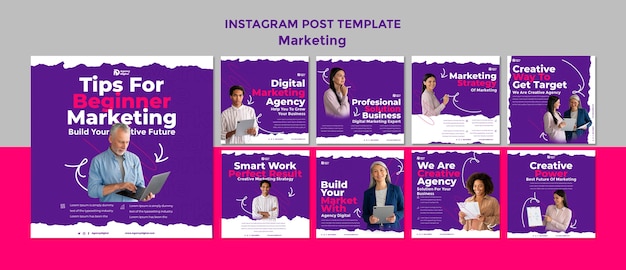 Instagram-beiträge zur marketingstrategie im flachen design