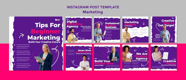 Kostenlose PSD instagram-beiträge zur marketingstrategie im flachen design