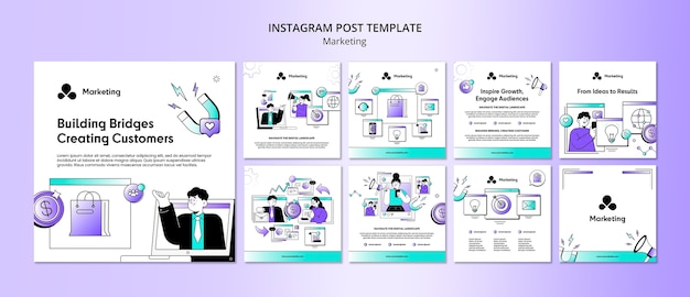 Kostenlose PSD instagram-beiträge zur marketingstrategie im flachen design