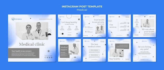 Kostenlose PSD instagram-beiträge zur medizinischen versorgung mit farbverlauf