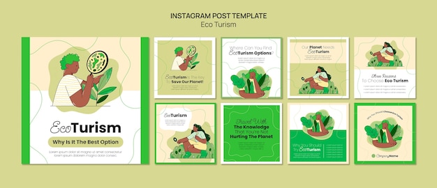 Instagram-beitragsvorlage für ökotourismus im flachen design