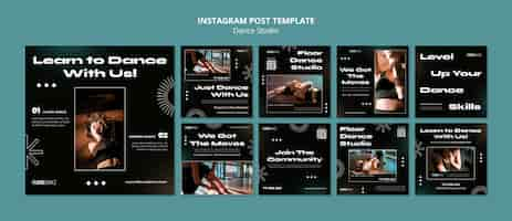 Kostenlose PSD instagram-beitragsvorlage für tanzstudio im flachen design