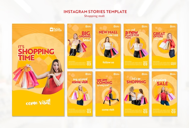Kostenlose PSD instagram-geschichten für einkaufszentrum im flachen design