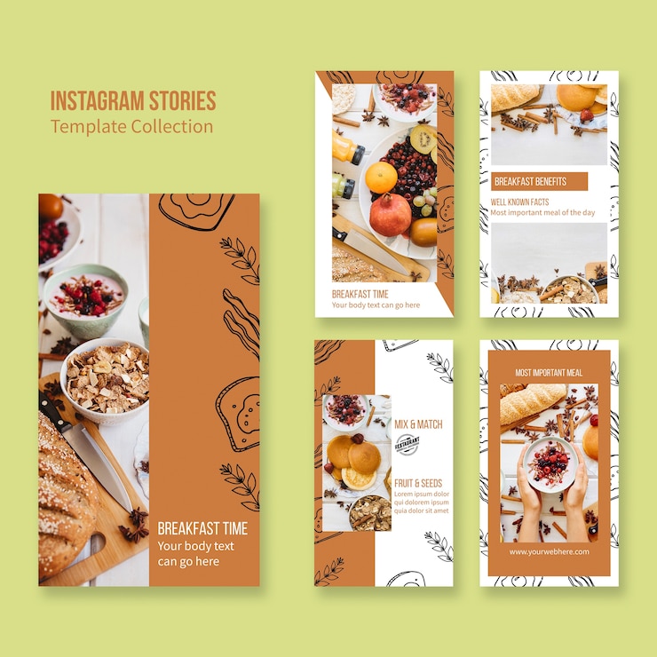 Kostenlose PSD instagram-geschichten für restaurant-branding-konzept