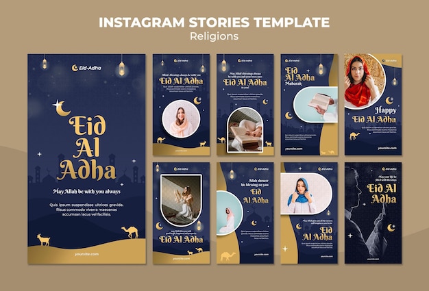 Instagram geschichten sammlung für eid al adha feier Premium PSD