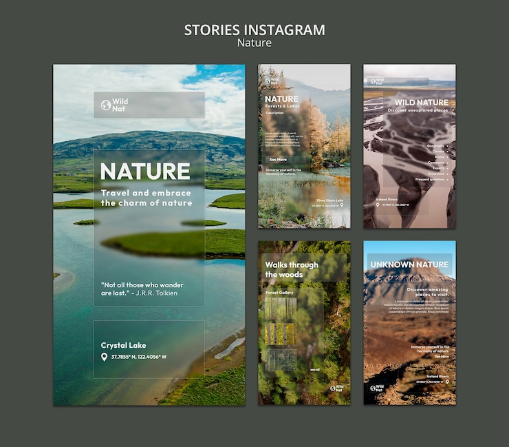 Kostenlose PSD instagram-geschichten zur naturerkundung
