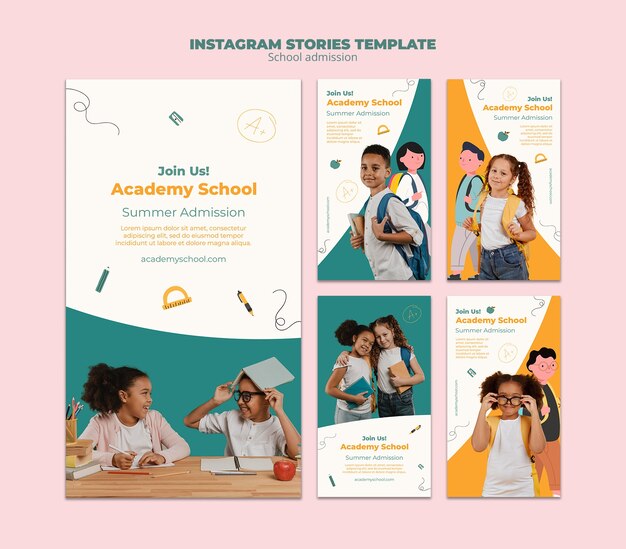 Instagram-Geschichten zur Schulzulassung im flachen Design