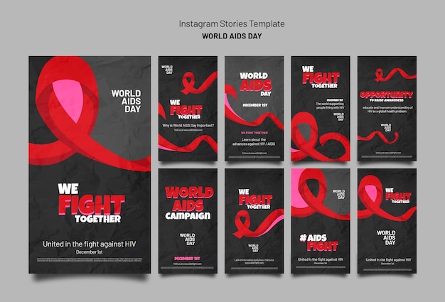 Kostenlose PSD instagram-geschichtensammlung zum aids-tagesbewusstsein