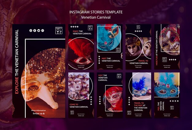 Instagram-Konzept für venezianische Karnevalsschablone