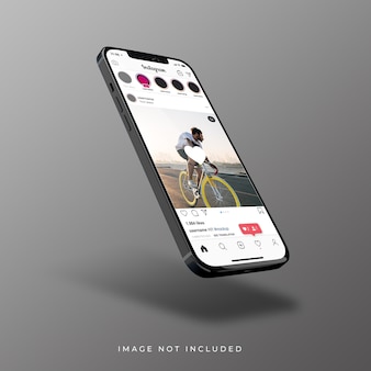 Instagram-oberfläche auf realistischem 3d-rendering des smartphones