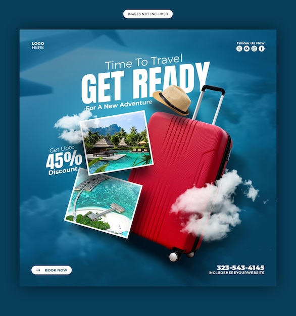 Instagram-Post- oder Social-Media-Banner-Vorlage für Reisen und Tourismus