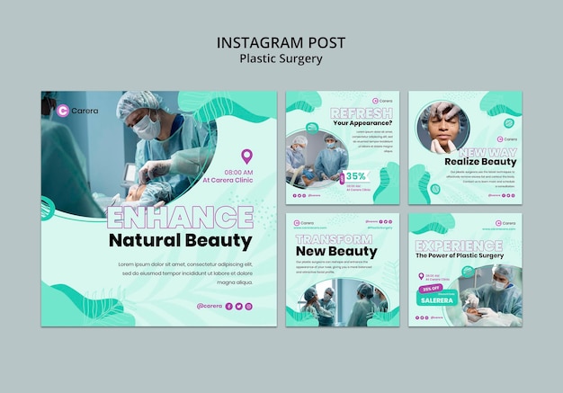 Kostenlose PSD instagram-post-set für plastische chirurgie