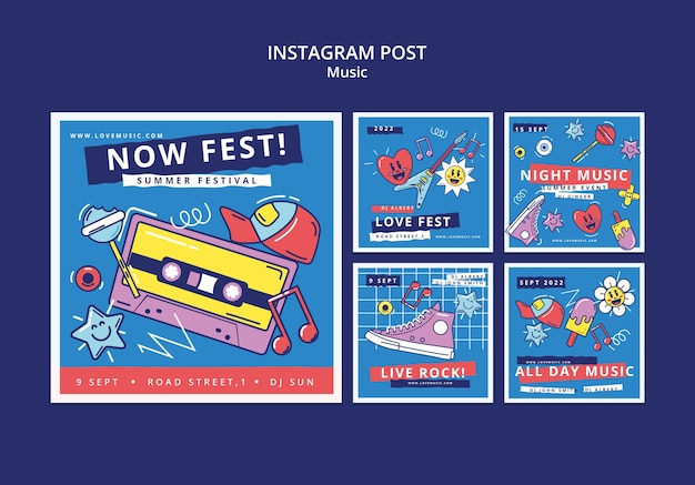 Kostenlose PSD instagram postet musikvorlage im flachen design