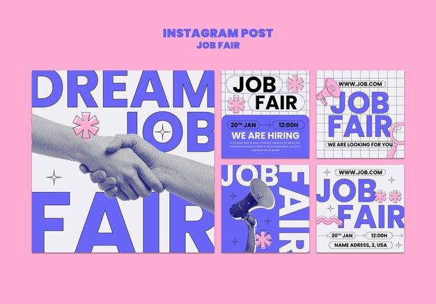 Instagram-Posts auf der Jobmesse für flaches Design