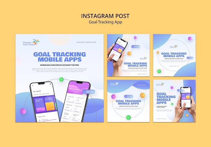 Kostenlose PSD instagram-posts der zielverfolgungs-app