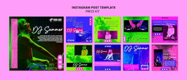 Instagram-posts für die pressemappe im flachen design