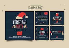 Kostenlose PSD instagram-posts für die weihnachtsfeier im flachen design
