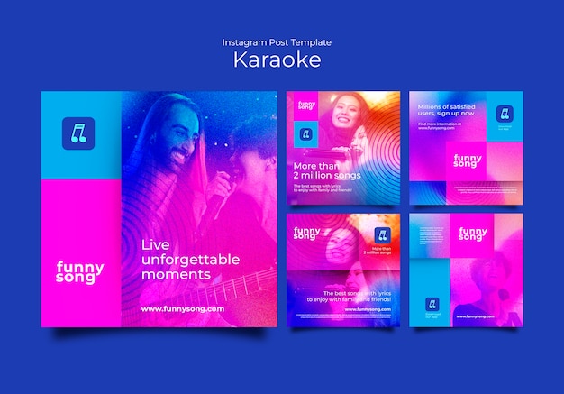 Kostenlose PSD instagram-posts für karaoke-partys mit farbverlauf