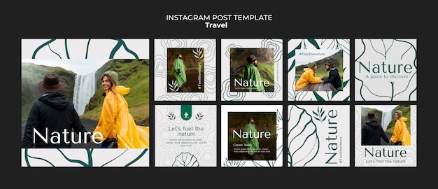 Kostenlose PSD instagram-posts für reiseabenteuer im flachen design