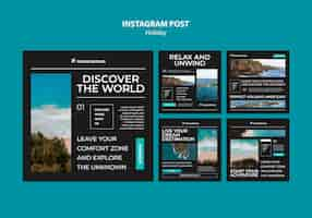 Kostenlose PSD instagram-posts für reisende abenteuer im flachen design