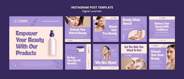 Kostenlose PSD instagram-posts mit digitalem lavendel