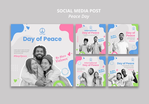 Kostenlose PSD instagram posts sammlung für internationale friedensfeier