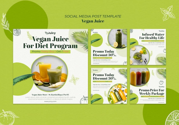 Instagram posts sammlung für vegane saftlieferfirma