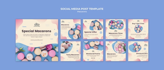 Kostenlose PSD instagram posts sammlung mit macarons