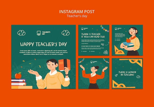 Kostenlose PSD instagram-posts zum tag des flachen design-lehrers