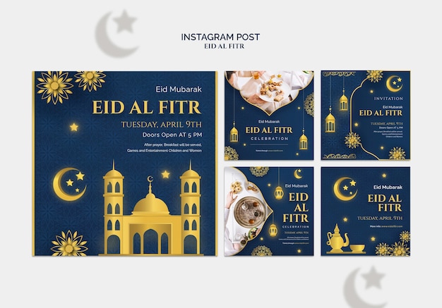 Kostenlose PSD instagram-posts zur feier des eid al-fitr