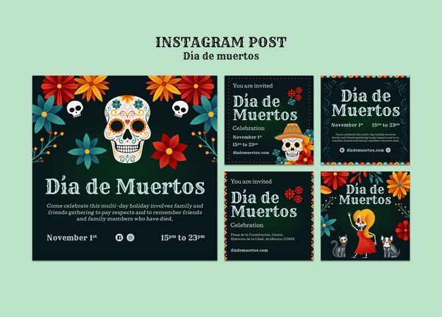 Kostenlose PSD instagram-posts zur feier des tag der toten