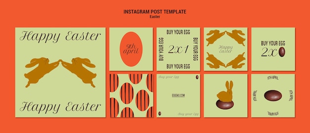 Kostenlose PSD instagram-posts zur osterfeier im flachen design