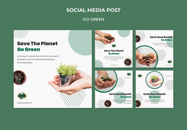 Instagram-Postsammlung für umweltfreundliches und umweltfreundliches Arbeiten