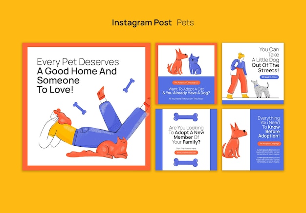 Instagram-postvorlage für haustiere im flachen design