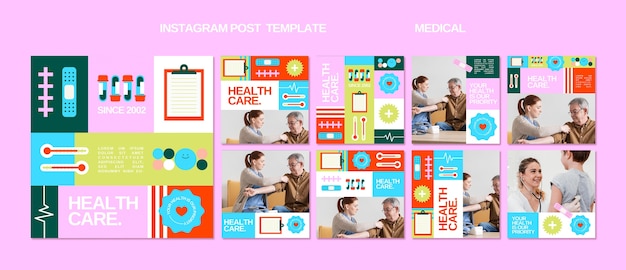 Instagram-postvorlage für medizinische versorgung im flachen design