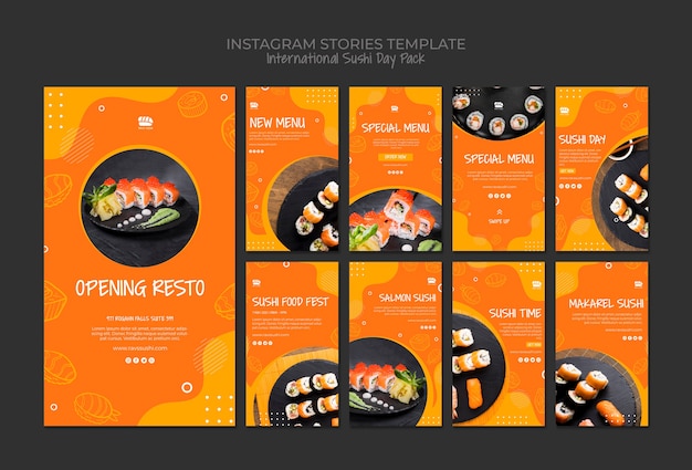 Kostenlose PSD instagram social media storys sammlung für sushi restaurant