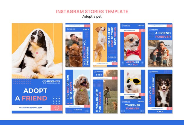 Instagram Stories Pack für die Adoption eines Haustieres mit Hunden