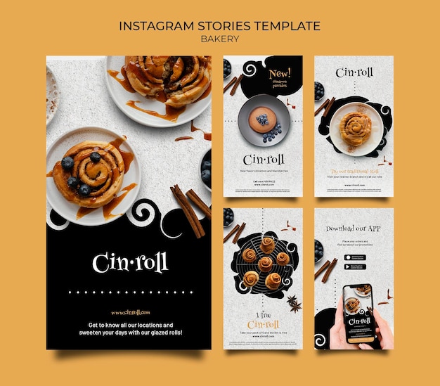Kostenlose PSD instagram stories-sammlung für bäckerei
